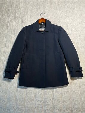 MaxMara Navy Short Trench Coat with concealed buttons